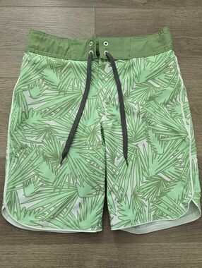 Art Class Boys Swim Shorts Beach Trunks Leaf Green‎ & White Size 10 Medium